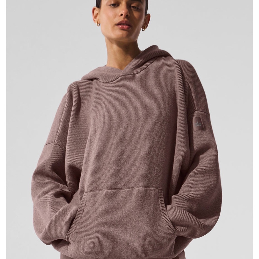 ALO Yoga Dusty Mauve Knit Hooded Pullover